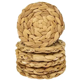 HMF 37235-s6 Untersetzer rund für Gläser, Glasuntersetzer geflochten aus Wasserhyazinthe 6er Set, 10 cm