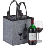 Relaxdays Flaschentasche, 9 Flaschen, Flaschenträger mit Motiv, HBT 45 x 24 x 24 cm, Filztasche Wein, Bier & Sekt, grau