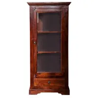 MASSIVMOEBEL24.DE Oxford Vitrine Akazie 72x40x155, Farbe:Dunkelbraun lackiert, Größe:72x40x155 cm