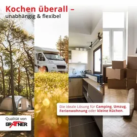 Grafner Doppelkochplatte 2000 Watt 2 Massekochfelder Ø 155 mm stufenlose Temperatureinstellung Schwarz/Weiß
