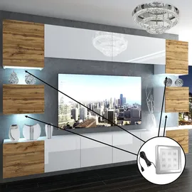 Belini Wohnwand Vollausstattung Wohnzimmer-Set Moderne Schrankwand mit LED-Beleuchtung Anbauwand TV-Schrank Weiß