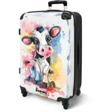 NoBoringSuitcases.com® Koffer Kinder Groß 67x43x25 cm Reisekoffer Kinderkoffer 4 Rollen Leicht Trolley Große M Hartschalenkoffer für Jugendliche Kalb - Neon - Farbenfroh