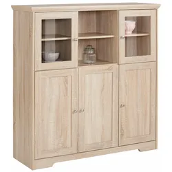 Highboard HOME AFFAIRE "Nanna", braun (sonomaeiche), B:118cm H:125cm T:39cm, MDF, FSC-zertifizierter Holzwerkstoff, Sideboards, Vitrine in Eichen-Optik, Breite 118 cm