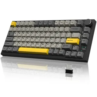AJAZZ Ajazz AK820 Pro Gasket Mechanische Tastatur mit Kabel/kabellos Gaming-Tastatur (TFT Bildschirm, beleuchtet RGB, Schalldümpfende Foam für Win/Mac/PC) gelb|grau