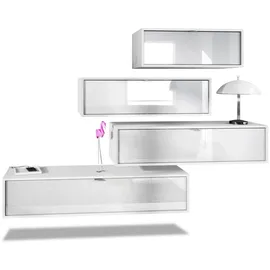 Vladon Wohnwand, Weiß Hochglanz, Holzwerkstoff, 210x170x37 cm, Wohnzimmer, Wohnwände, Wohnwand-Sets