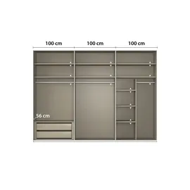 meinSchrank Schwebetürenschrank Regina 301 x 223 x 68 cm Weiß/Beige/Grau/Schwarz