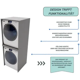raumhirsch furniture Waschmaschinenschrank, Grau, Holzwerkstoff, Holz Optik, Rechteckig, 66x180x65 cm, Waschküche, Waschmaschinenschrank
