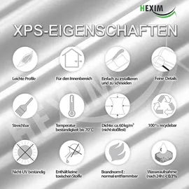 Marbet Design Stuckleisten XPS Styropor weiß - Deckenleisten Deckenstuck Leisten E-Leisten - (50 Meter / 25 Leisten E-15)