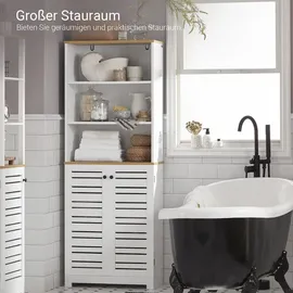 SoBuy Badezimmerschrank mit 3 Fächern und 2 Türen MDF Weiß,