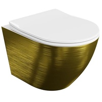 LAVITA Wand-WC Sofi Slim Brushed Gold | Hänge Toilette | Toilettendeckel mit Absenkautomatik & Metallscharniere | Toiletten Spülrandlos Hängend | Toilettenbecken | 365x490x395 mm | Gold/Weiß