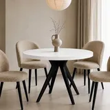 Dekori Möbel runder, ausziehbarer Esstisch mit Holzbeinen, Vento, Loft-Stil, modern, Durchmesser: 90 bis 220 cm (Weiss/Schwarz, 90/190)