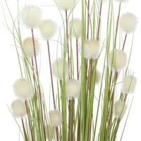 Dekoleidenschaft 4er Set Dekobündel "Blütenkugel" 105 cm hoch, Kunstgras mit weißen Blüten, Gräserbündel, Ziergras, künstliche Zweige, Dekopflanze, Kunstpflanze, Kunstzweige, Gras für Wohnzimmer, Flur, Bad