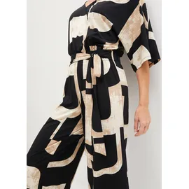 bonprix Jersey-Jumpsuit, schwarz, Gr.56/58 (3XL), graphisch bedruckter Jersey-Jumpsuit mit Knopfverschluss hinten am Ausschnitt
