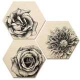 wall-art Mehrteilige Bilder »Hexagon Holzbilder Blumen Set«, (Set, 3 St.), Holzposter modern, bunt