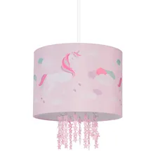 Relaxdays Hängelampe Kinderzimmer, Lampenschirm mit Einhorn-Motiv, HxD: 158 x 35 cm, E27,