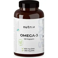 Nutri + Vegan Omega-3 aus Algenöl - 2000 mg Algen Öl hochdosiert mit 600mg DHA & 300mg EPA - hochwertige Omega-3 Algenöl Kapseln (vegan) - laborgeprüft - 120 Kapseln