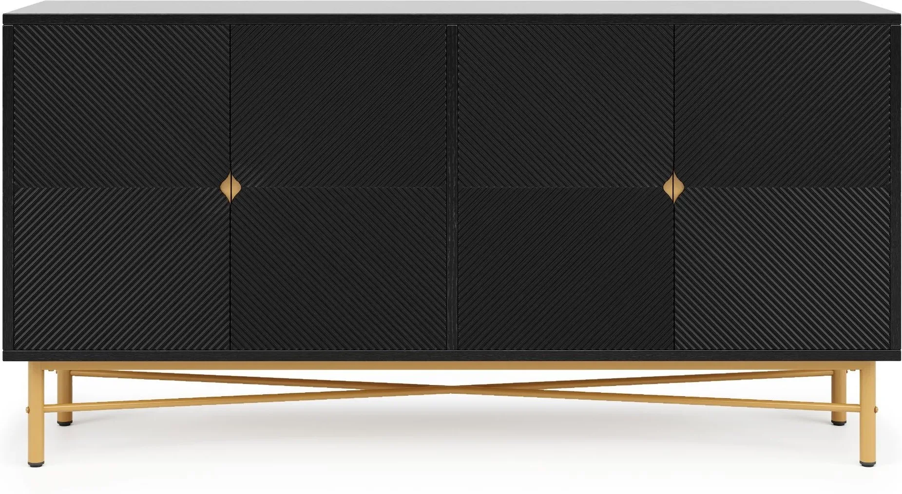 4-türiges Sideboard, erhabene Struktur mit gerillten Türpanelen, großer Stauraum, 160x40x82 cm, Schwarz