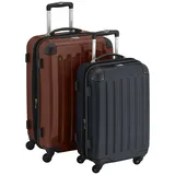 HAUPTSTADTKOFFER - Alex - 2er Koffer-Set Hartschale glänzend, 65 cm + 55 cm, 74 Liter + 42 Liter, Braun-Schwarz