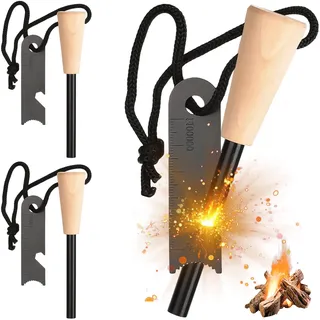 GAOUTO 3 Stück Feuerstahl: Survival Feuerstein, Feuerstarter Set mit Paracord Zunder, Feuerstein mit Extrem Starker Funkenflug, Feuerstarter für Camping, Outdoor, Bushcraft, Survival
