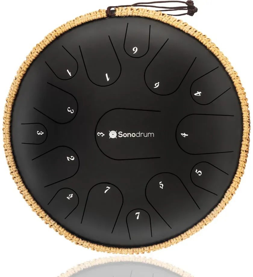 Sonodrum Zungentrommel - "Premium" - Handgefertigt - 35,5cm - 15 Zungen - C-Dur, Schwarz