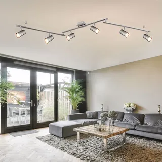 Spot Leiste Deckenstrahler Wohnzimmer 6 flammig Deckenleuchte silber Spots verstellbar, Metall silber skandinavisch, 6x GU10 Fassungen, LxBxH 180x10x18,5cm