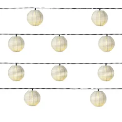 MARELIDA LED Solar Lampionkette 10 weiße Lampions 8 Funktionen 4,5m Garten Balkon