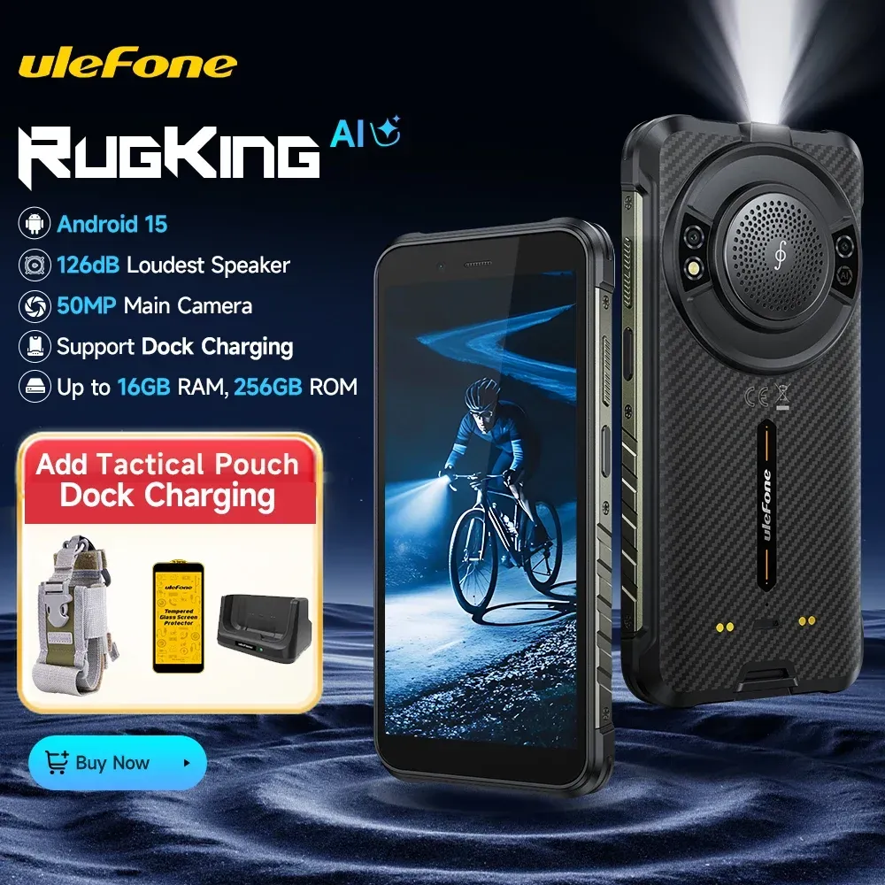【2025 NEU】 Ulefone RugKing 4G Robustes Telefon Android 15 Bis zu 16 GB + 256 GB Wasserdichtes Smartphone 9600 mAh 50 MP Kamera NFC Globale Version