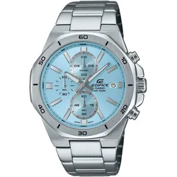 Chronograph CASIO EDIFICE, hellblau, edelstahlfarben, Armbanduhren, Herren, Quarzuhr, Armbanduhr,Herrenuhr,bis 10bar wasserdicht, Edelstahlarmband