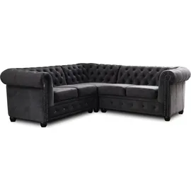 best mobilier Lisa Design - chesterfield Ecksofa beidseitig montierbar - 5 Sitzplätze - aus Samt - Dunkelgrau