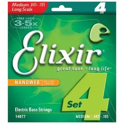 Elixir 14077 Nanoweb Bass 45-105 E-Bass-Saiten Medium Nano Web