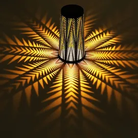 ETC Shop Solarlampe Tisch aussen Solarlicht Tisch für Außen Solar Laterne Balkon schwarz, Säule mit Lichteffekt, goldenes Innere,1x LED warmweiß, H 24,5 cm