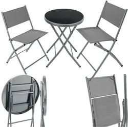 tectake® Bistro-Set, klappbar, für 2 Personen, UV-beständig, Tisch mit Sicherheitsglasplatte