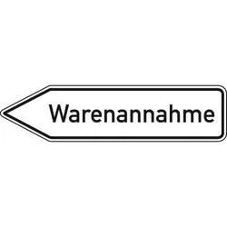 Schild I Wegweiser Warenannahme, linksweisend, Aluminium RA0, reflektierend, 1400x350mm, DIN 67520