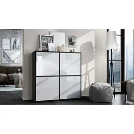 Vladon Highboard 104 x 105,5 x 35,5 cm Schwarz matt / Weiß Hochglanz