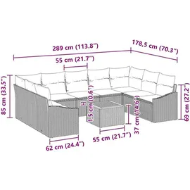 vidaXL Garten-Lounge-Set 10-tlg. grau
