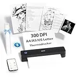 iDPRT MT610 Tragbarer Thermodrucker,Mobiler Drucker A4 für Unterwegs,A4 Kompatibel mit Windows,iOS,Android, 300dpi Monochromer Reisedrucker für Hause, Lernen, Schwarz