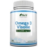 Omega 3 Visolie 1000 mg - 365 Geltabletten, 1 jaar levering - Pure visolie met evenwichtige EPA & DHA - Verontreinigingsvrije Omega 3 – Gemaakt in het VK door Nu U Nutrition