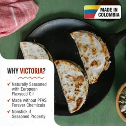 Victoria Grillplatte Gusseisen Comal Pizza-Pfanne 26,6cm Induktion, Feuer, Grill, Ofen, VIC-32999, Schwarz