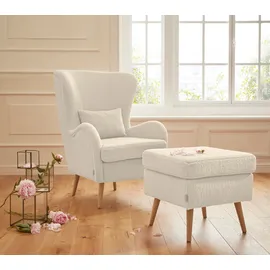 Home Affaire Ohrensessel Sallito Polyester 76 x 109 x 85 cm Beige mit Hocker