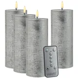 uYuni 4er Set LED Kerzenset PIA Rustik-Optik H: 20cm mit Batterien und Fernbedienung - silber -
