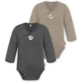 normani Outdoor Sports 2er Set Unisex Baby Wickelbody Langarm-Strampler in Anthrazit/Beige | Gr.: 80