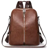 JSNOM Damen Rucksack Elegante Leder: Rucksack Damen Casual Wasserdichte Kleine Daypack für Universität Schule Arbeit Einkaufen für Frauen (Braun)