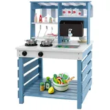 Costway Spielküche, Kinderküche Holz mit Wasserhahn & Dach Outdoor Garten