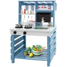 Costway Spielküche, Kinderküche Holz mit Wasserhahn & Dach Outdoor Garten