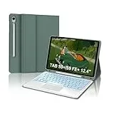 Tastatur für Samsung Galaxy Tab S10+/S9FE+/S9+ con Touchpad, Hülle Tastatur Kompatibel mit Samsung Tab S9/S9FE/S10 Plus 12.4 Zoll 2023/2024, 7-Farbige Beleuchtung Magnetisch QWERTZ Layout, Dunkelgrün
