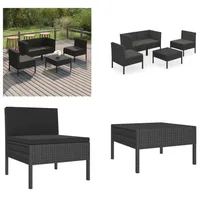 vidaXL 5 tlg. Garten Lounge Set mit Auflagen Poly Rattan Schwarz - Garten-Sofagarnitur - Garten-Sofagarnituren - Gartensofa-Set - Gartensofa-Sets - Schwarz