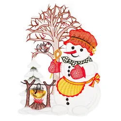 Fensterbild "Fensterbild "Schneefrau" farbig", bunt, B:18cm H:27cm, Polyester, W. REUTER & SOHN - PLAUENER SPITZE, Fensterbilder