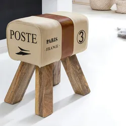 KADIMA DESIGN Design Turnbock Sitzhocker CANVAS Braun 40 x 30 x 47 cm, Turnhocker Hocker Stoffhocker Springbock, Beistellhocker Echtleder