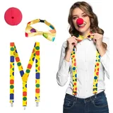 Boland 55520 - Clown Set für Kostüme, Zubehör für Karneval, Kostüm-Set, rote Nase, Hosenträger und Fliege, Mottoparty, JGA