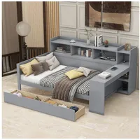 OKWISH Schlafsofa Tagesbett Jugendbett Kinderbett Daybett, Schlafsofa, Tagesbett mit 2 Schubladen, USB-Anschluss & Ladebuchse, Nachttischablage, Multifunktionales Daybed für,  ohne Matratze, mit Matratze grau